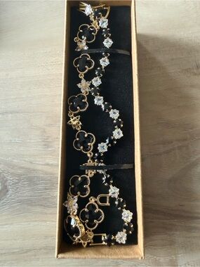 Elegant Gold & Black Floral Crystal Bracelet set-Women Jewelry